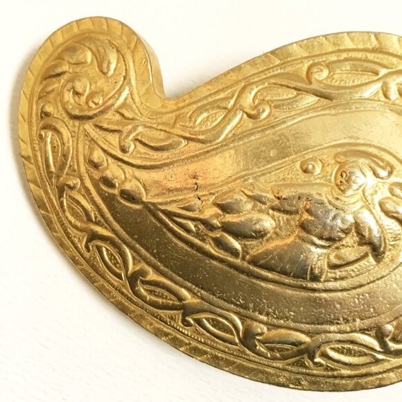 Vintage Alexis Kirk Gold Tone Etruscan Solider Runway Two Piece Belt Buckle - Picture 5 of 12